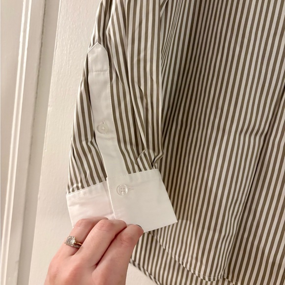 Spanx Poplin Oversized Button Down in Matcha Stripe - Picture 5 of 8